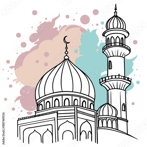 Fluid Watercolor Splashes with Delicate Line Art Accents - Artistic Blend