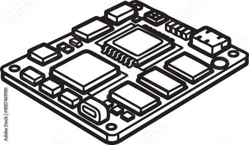Electronic circuit board with microchip and components for technology