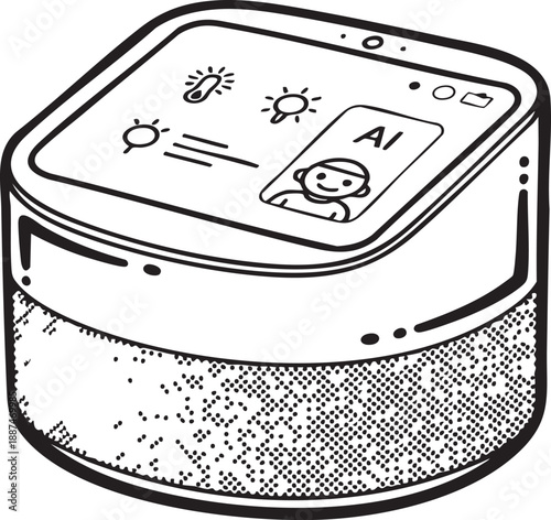 Smart speaker with ai interface and icons for voice assistant technology