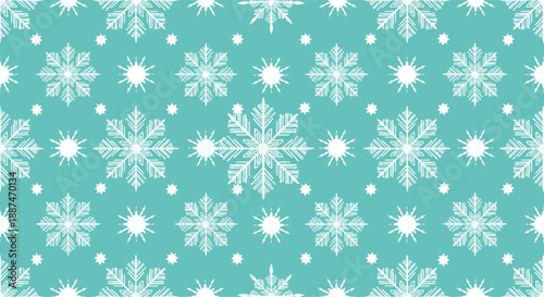 Geometric snowflake pattern in white on a teal green background creates a beautiful and festive winter themed decoration.