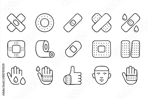 Medical Bandage And First Aid Line Icons For Healthcare Interfaces