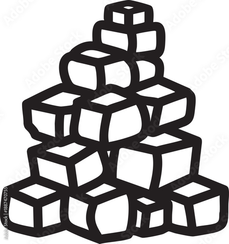 Pile of cubes stacked in a pyramid shape, representing data blocks or building blocks, isolated on white background