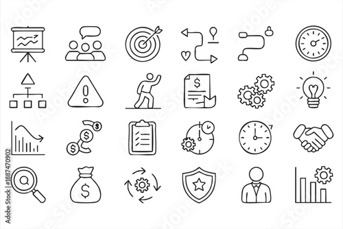 Business Strategy And Management Icons For Corporate UI Systems