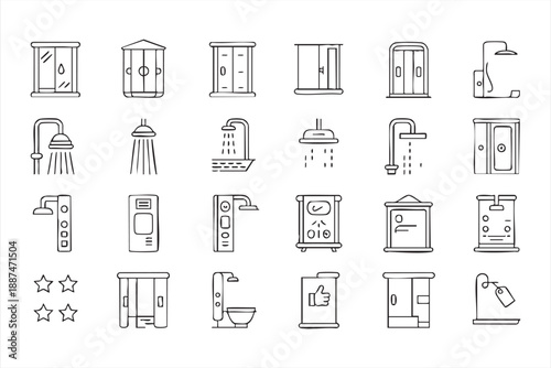 Shower And Bath Equipment Icons For Interior UI Design