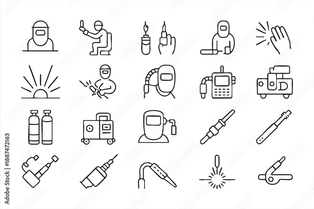 Fototapeta premium Welding Process And Safety Equipment Line Icons
