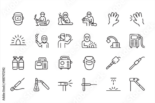 Industrial Welding Tools And Protective Gear Line Icons