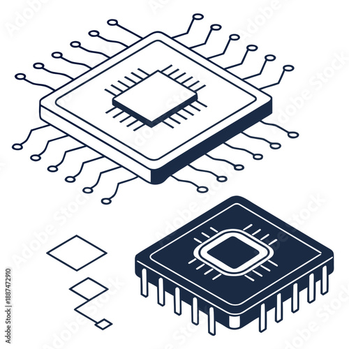 Electronic microchip, cpu icon. Microchip processor icon comparison graphic Vector