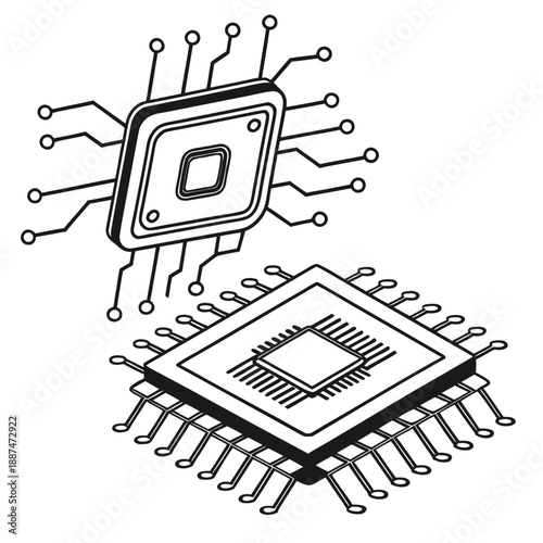 Electronic microchip, cpu icon. Microchip processor icon comparison graphic Vector