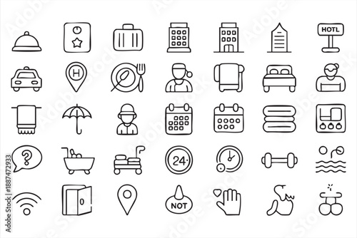 Hotel Amenities And Guest Service Icons For Interface Design