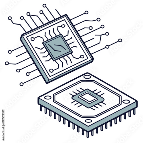 Electronic microchip, cpu icon. Microchip processor icon comparison graphic Vector
