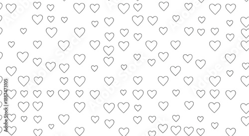 Simple hand drawn heart outlines pattern on a white background creating a romantic and minimalist aesthetic for various design projects.