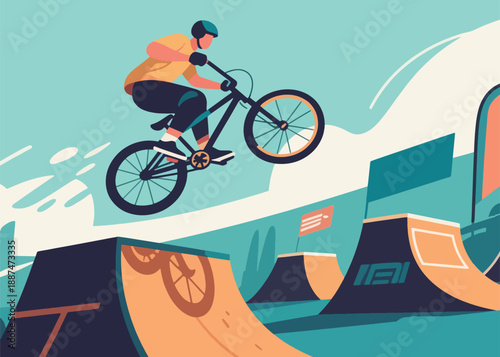 Freestyle Extreme Jumps by Cyclists Illustrator Artwork Creative Design Template 