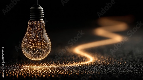 Stunning glowing lightbulb sparks imagination, symbolizing innovation and bright ideas illuminating a dark path forward with magical golden light