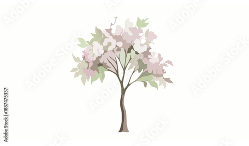 Watercolor blooming ornamental tree side view vector for landscape and architectural drawings
