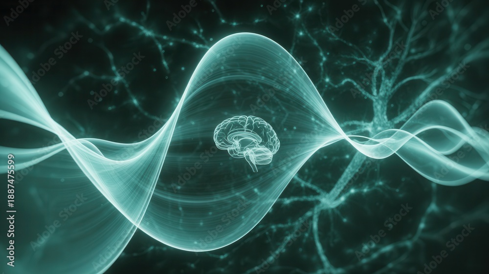 Fototapeta premium Glowing brain with vibrant neural connections and waves