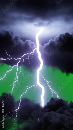 Green Screen thunder storms motion graphic effects on background scene 1 with distortion, overlay, glitch, static noise, scan lines black background, 4k animated video loop
