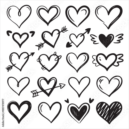 Hand-Drawn Heart Illustrations A Collection of Diverse Valentine's Day Symbols and Love Graphics