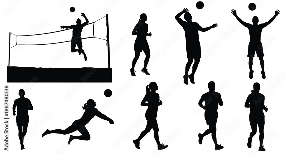 Fototapeta premium Volleyball players silhouettes in action