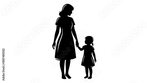 A mother and her child walking hand in hand, symbolizing love, care, and family bond Vector, illustration