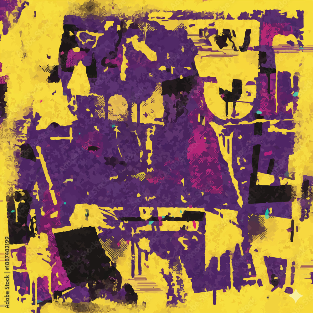 Fototapeta premium Vibrant Abstract Grunge Art Background with Yellow and Purple Distressed Texture isolated PNG with Transparent Background