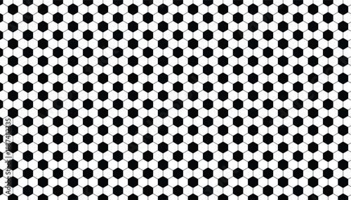 Black and white soccer ball long pattern background. honeycomb, hexagon texture banner. sport flag. vector illustration