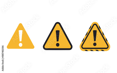 Warning triangle sign icons with exclamation mark set isolated on transparent background for caution and safety alert notification