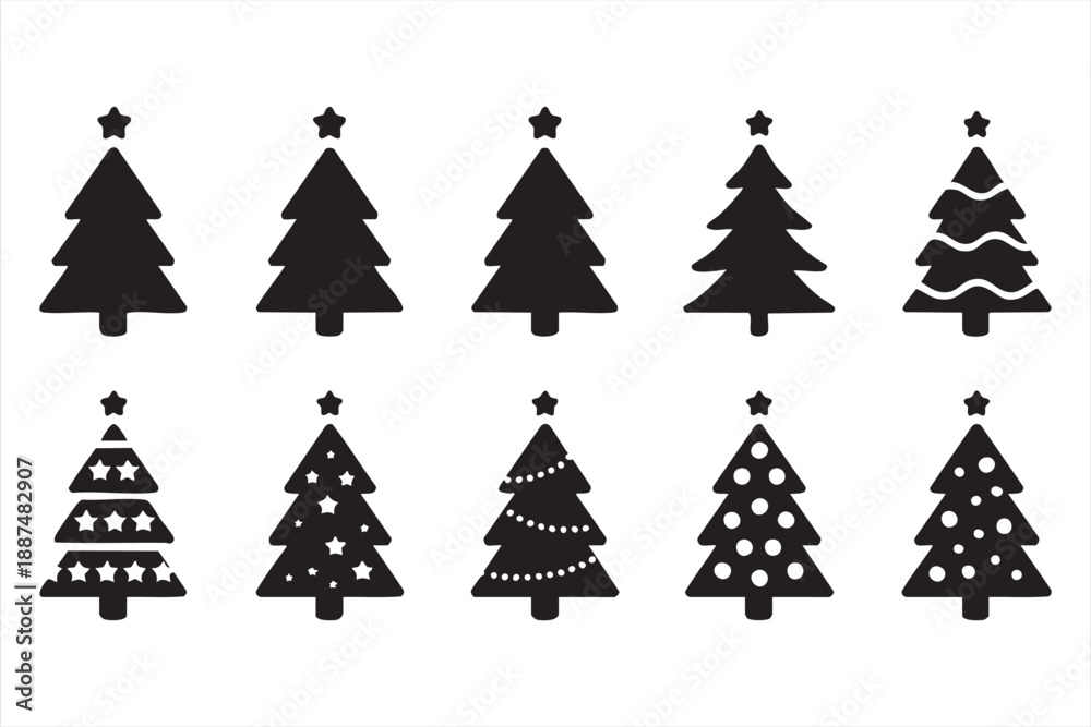 Obraz premium Christmas Tree Icons for UI Design, Minimal Holiday Silhouette Graphics
