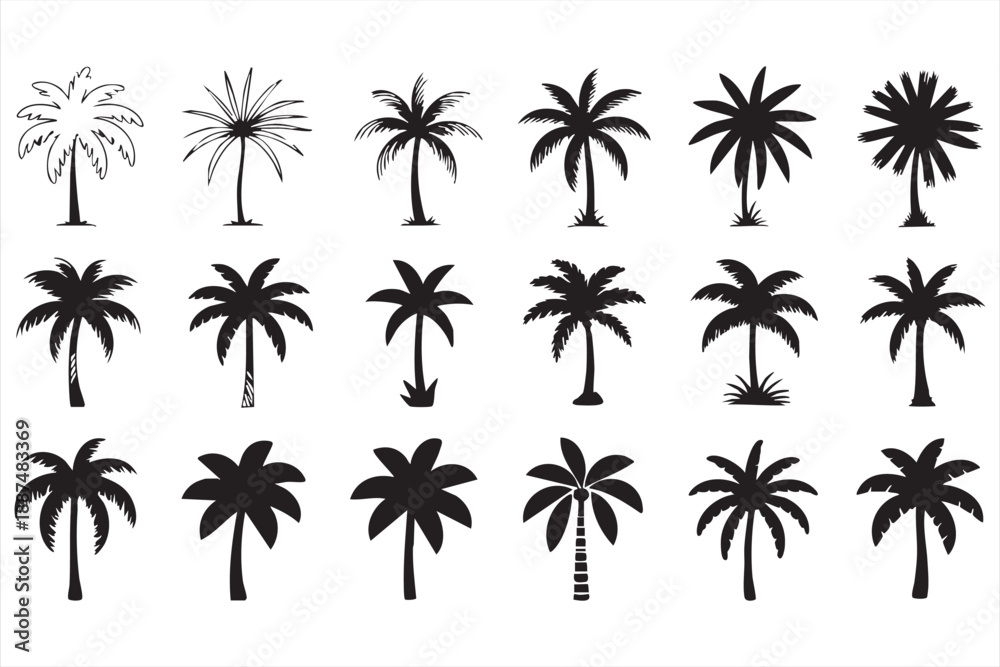 Fototapeta premium Minimal Palm Tree Silhouettes for Resort Logos, Summer Graphics