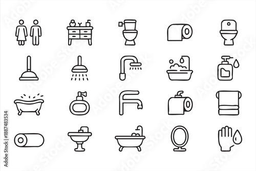 Bathroom Fixture Icons for UI Kits, Plumbing and Hygiene Apps