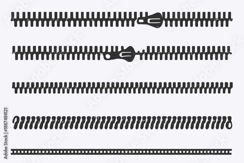 Seamless zipper pattern set with repeating brushes for fashion design, a versatile flat vector isolated white background