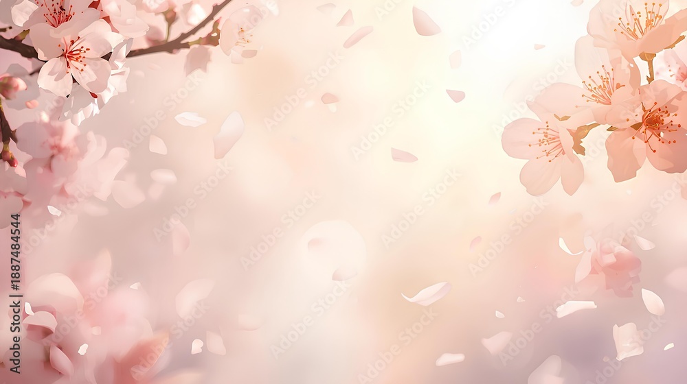 Fototapeta premium 桜の花びらが舞う春のフレーム背景 Spring Frame Background with Falling Cherry Blossom Petals （Generative AI）