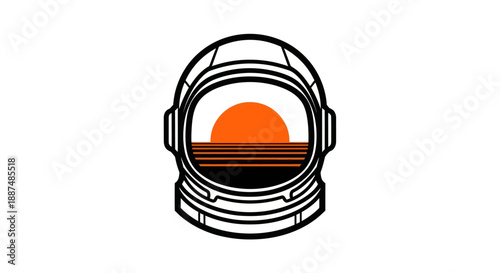 Astronaut helmet with sunset view illustration isolated on white background