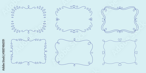 Set of hand drawn calligraphic line borders with elegant flourishes and swirls,wedding invitation frame collection,decorative flourish divider kit with simple mono line art