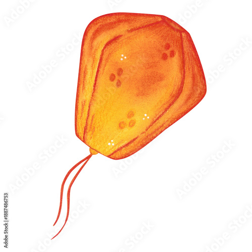 Chinese sky lantern. Hand-drawn watercolor illustration, cartoon. Design for scrapbooking, stickers, and cards. Night, lantern, holiday, Mid-Autumn Day, Asia, fire, New Year, red