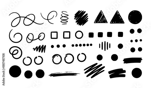 Wallpaper Mural Black hand-drawn scribbles and brush stroke vector set with geometric doodle shapes Torontodigital.ca