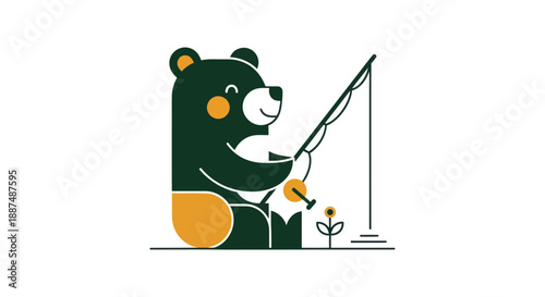Cartoon bear fishing illustration on white background for various uses
