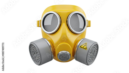 Yellow gas mask with warning symbol