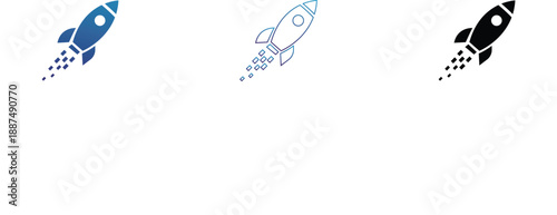 Collection of rocket ship icons representing launch and speed perfect for technology and startup concepts isolated on white