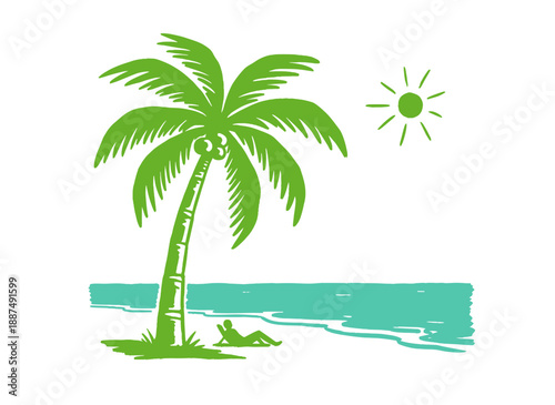 Beach vibes artwork for t shirt poster sticker. Summer good vibes relax design. Palm tree illustration graphic design. Coastal paradise artwork vector