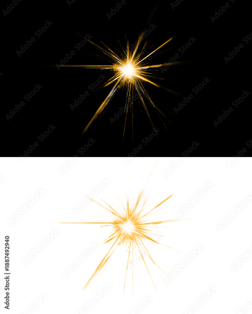 Fototapeta premium Abstract bright light with long rays and a glowing center, isolated on a black background and transparent background