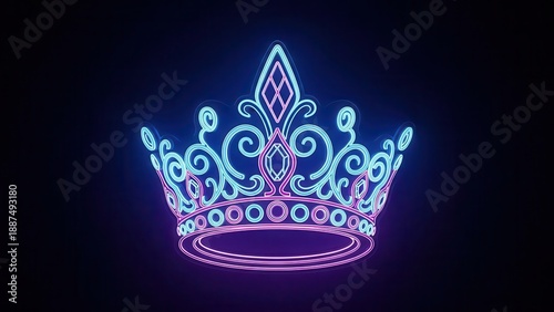 Radiant neon crown glowing with intricate patterns on a dark backdrop representing digital majesty