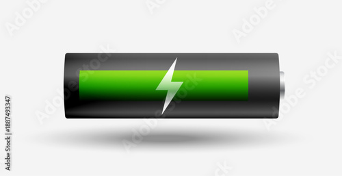 3d style fast charging alkaline battery cell on white background