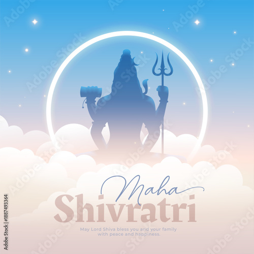beautiful maha shivratri heavenly cloudy background with lord shiva silhouette