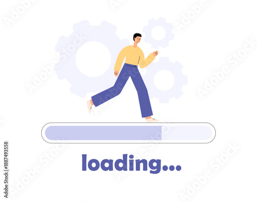 Loading bar. System update concept. Updating software. Finish work. People waiting loading file process. Flat vector illustration