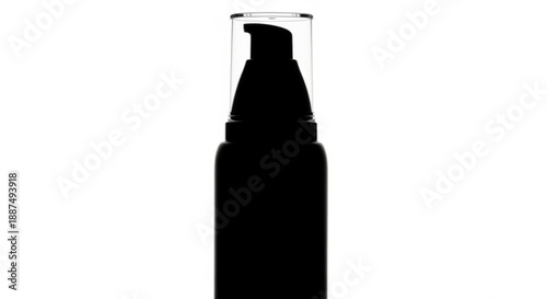 Sleek black silhouette of a pump dispenser bottle, ideal for cosmetic liquids, serums, or lotions. This versatile packaging design element stands out on a white background
