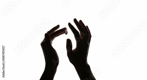 Dynamic silhouette of two hands in a clapping gesture, conveying concepts of applause, celebration, success, and positive recognition on a stark white background