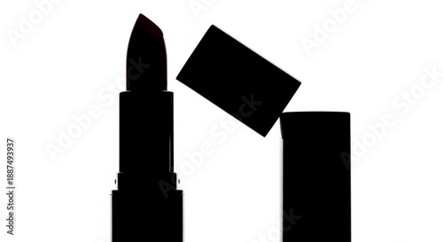 Striking silhouette of a dark, luxurious lipstick with its cap off, an elegant symbol of cosmetic allure and beauty essentials against a pristine white background