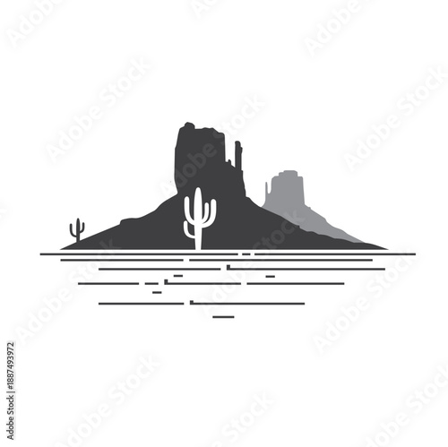 silhouette of arizona landscape, vector art.