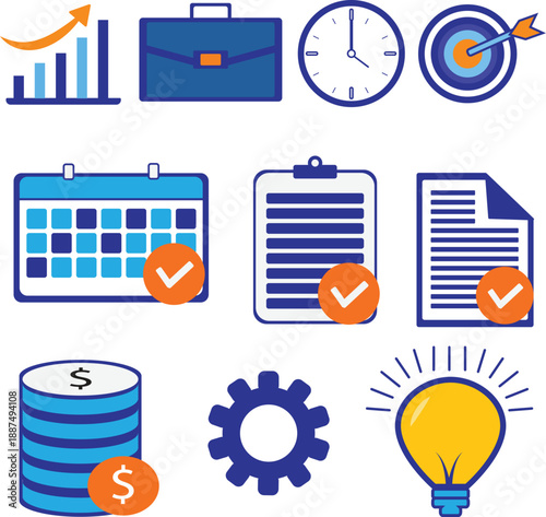 BUSINESS MANAGEMENT ICON SET FLAT DESIGN