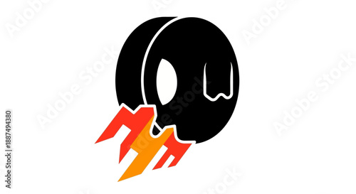 Blazing Tire with Flames and Smoke.